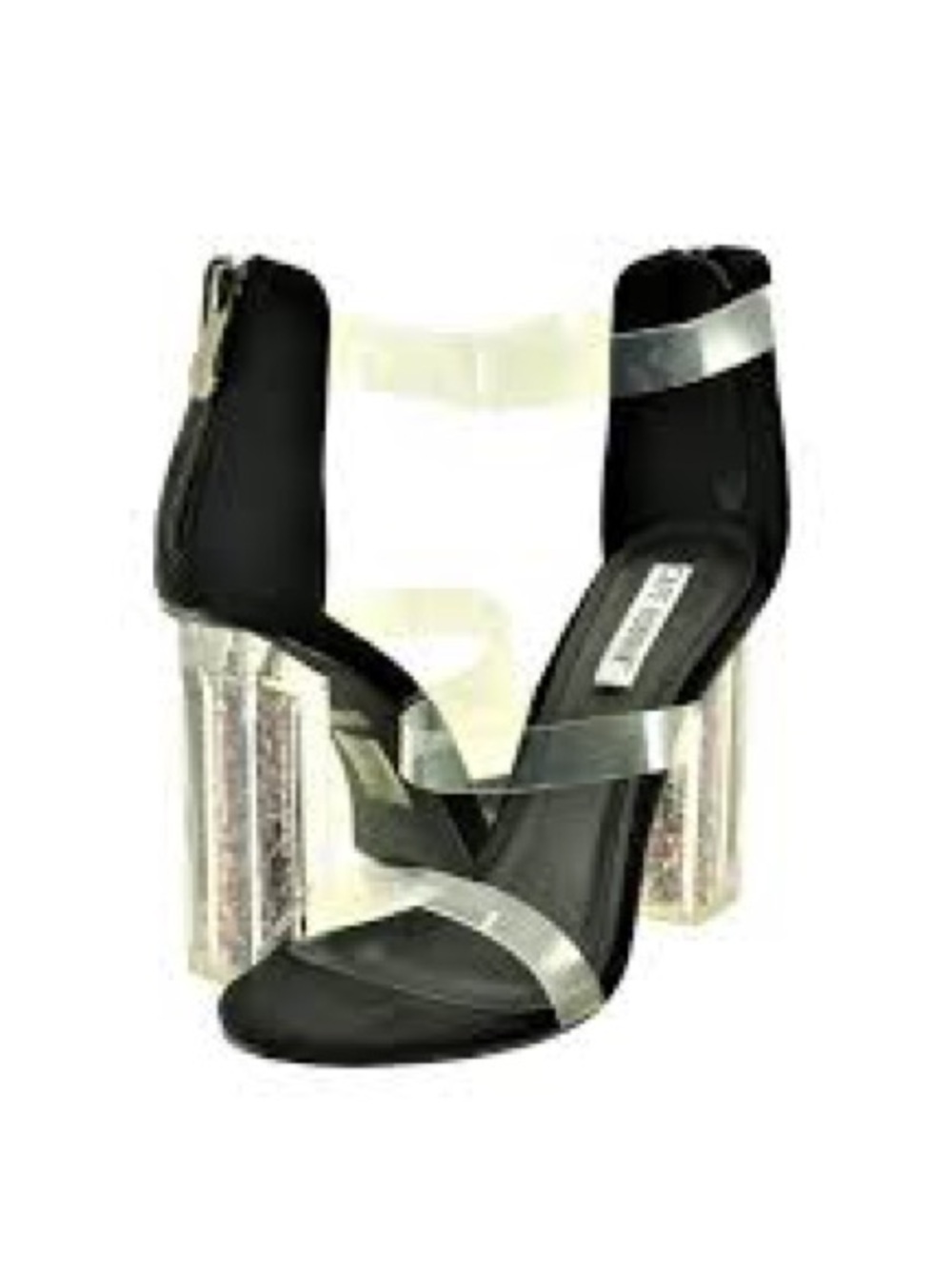 Cape Robbin Black Faux Suede Clear Strap Heels w/ Glitter Lucite Heel – Size 8.5